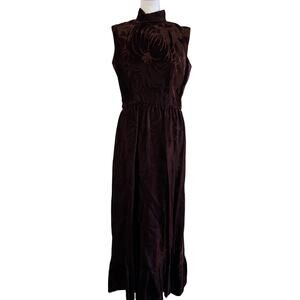 Cirette Vintage Dress Maxi Velvet Burnout Sleeveless Boho Tiered Prairie